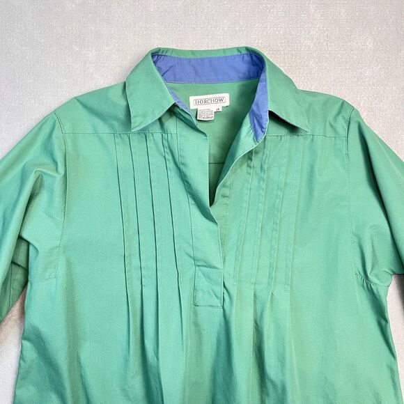 VTG HORCHOW Shirt Dress Womens Sz 14 Green Collared 3/4 Sleeve Button Front 80s - Picture 2 of 7